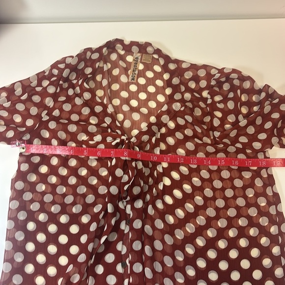 Eye Shadow Orange Polk A Dot Blouse Sz Med Bow Tie Folk Boho Professional Offic - Picture 7 of 9